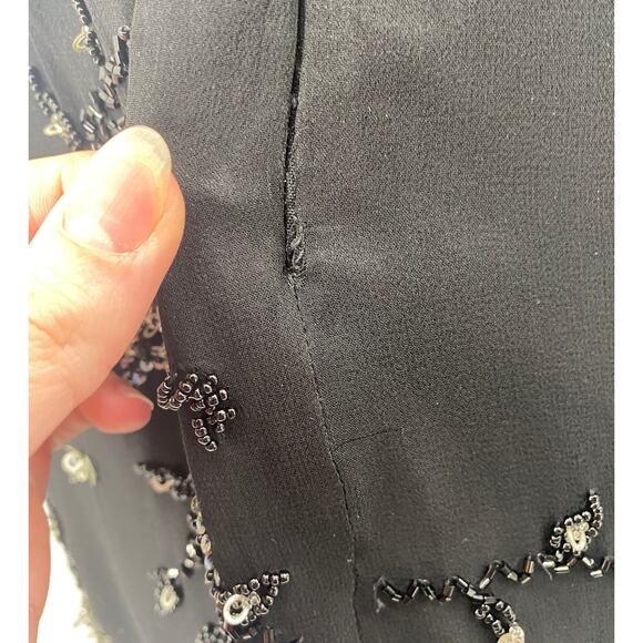 Vintage Y2k Bicici Silk Beaded Dress Empire Waist Pleated Silver Black Womens 10 - Picture 12 of 13